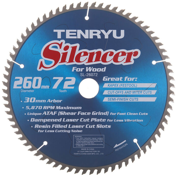 Tenryu Silencer Series Steel Arbor Blade 10.23in 72 Tooth