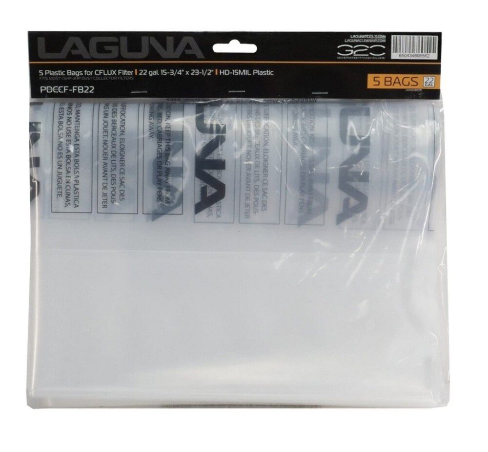 Laguna Tools 5 Pack of 22 Gallon Plastic Reusable HD Filter Bags for Cyclones Dust Collectors – PDCCF-FB22