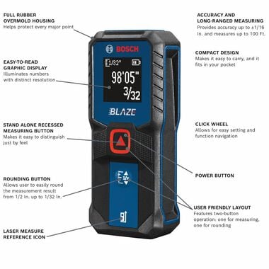 Bosch BLAZE Laser Distance Measurer 100', large image number 1