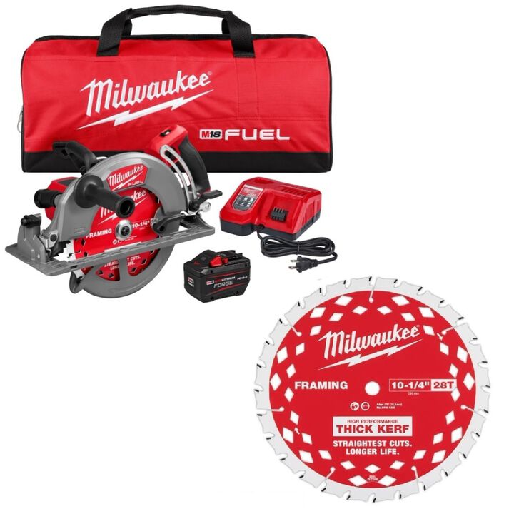 Milwaukee M18 FUEL 10-1/4 Inch Rear Handle Circular Saw Kit and 10-1/4 Inch 28T Thick Kerf Framing Circular Saw Blade Bundle
