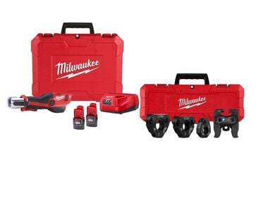 Milwaukee M12 FORCE LOGIC Press Tool with 1/2 Inch - 1 Inch IPS-P Pivoting Press Ring Kit Bundle