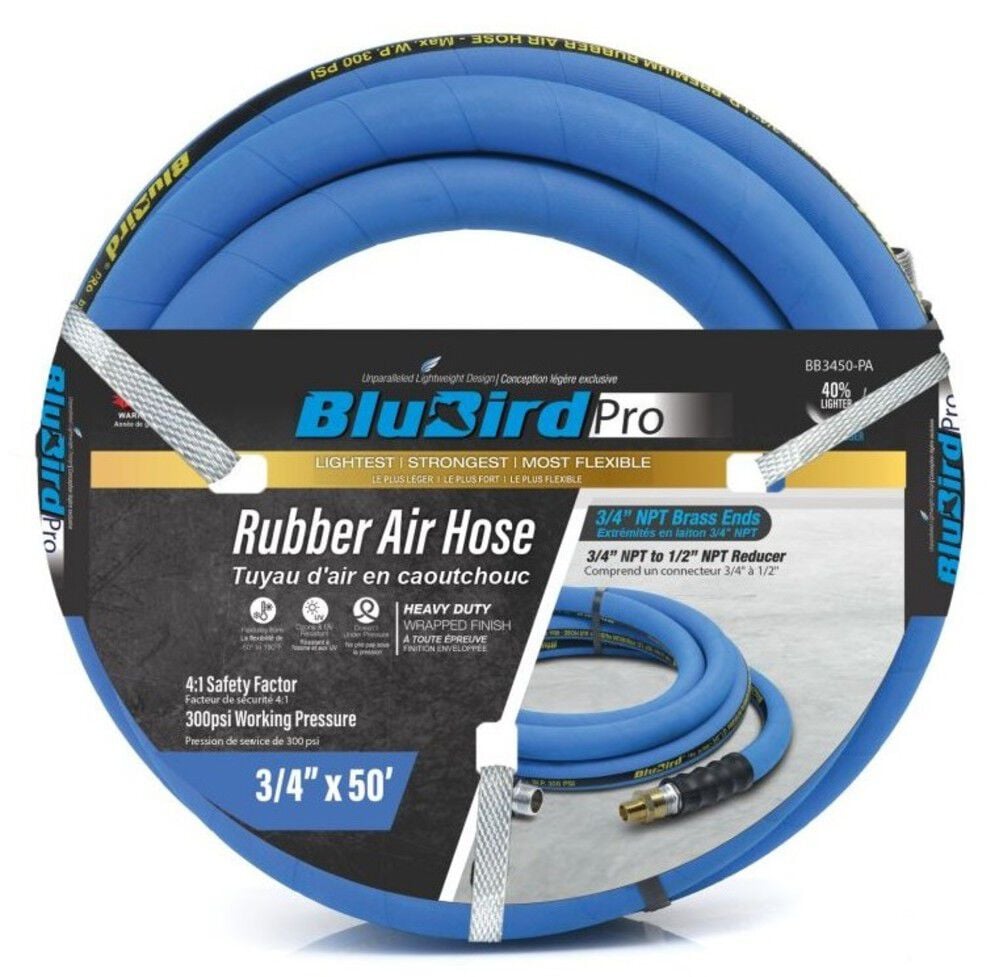 BluBird Pro 3/4 Inch x 50 Ft. Rubber Air Hose Assembly – BBPRO3450