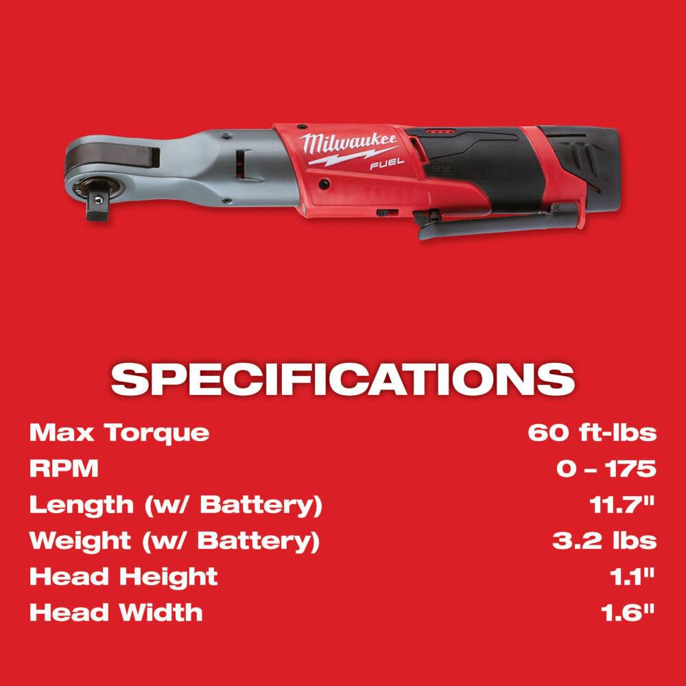 Milwaukee M12 Fuel 1 2 In Ratchet 2 Battery Kit 2558 22 - Image 7