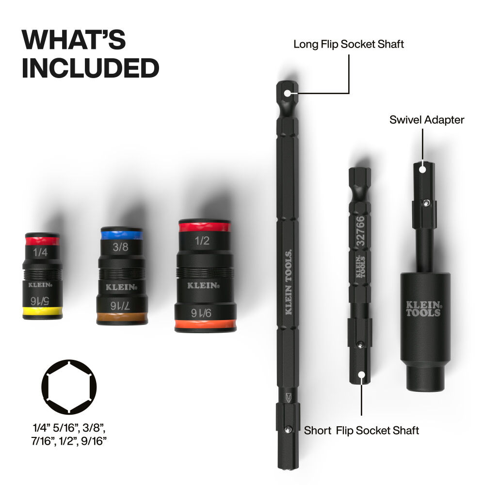 Klein Tools Impact Flip Socket Set With Swivel Adapter, 6 Pieces, large image number 2