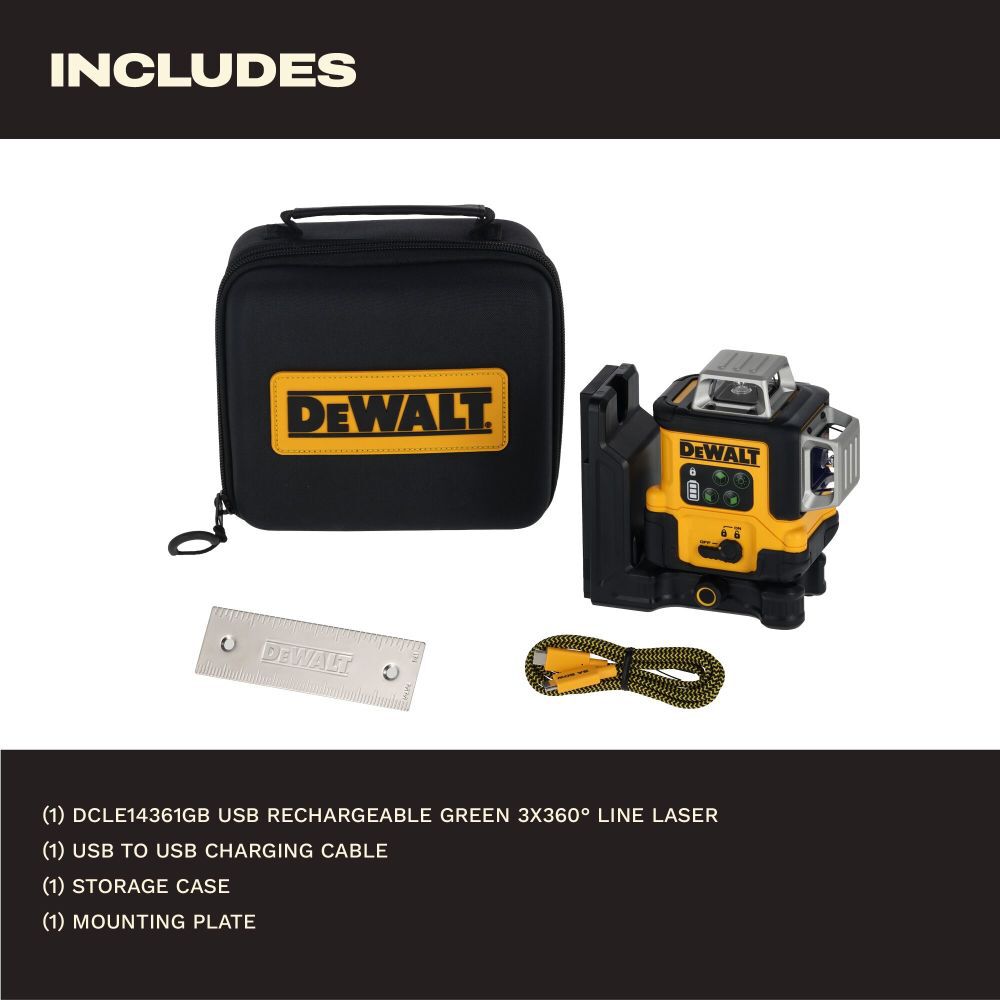 DEWALT USB-C Rechargeable 3x360 Degree Green Line Laser, large image number 2