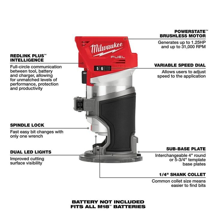Milwaukee M18 FUEL Compact Router (Bare Tool), large image number 6