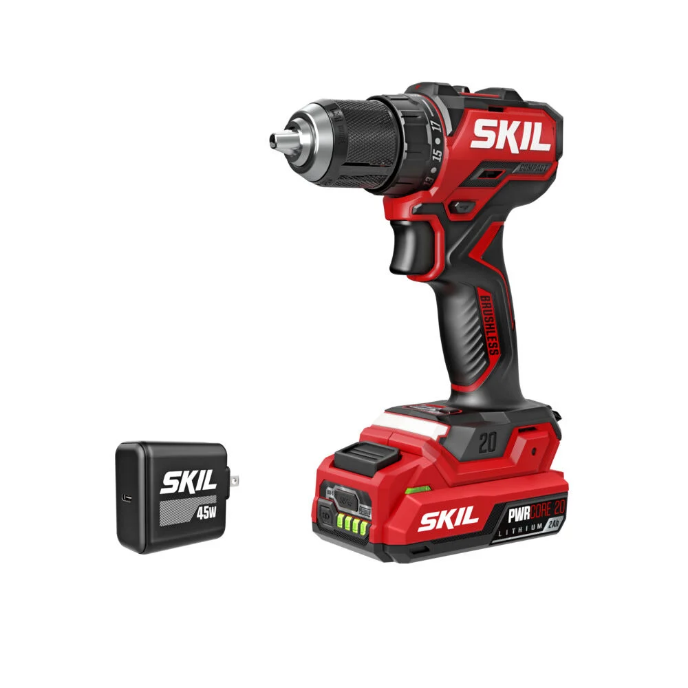 SKIL PWRCORE 20 Brushless 20V 1/2 Inch Compact Drill Driver Kit - DL6293B-1C
