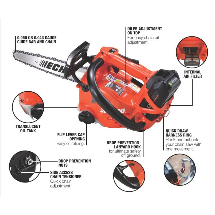Echo 12inch Bar Chainsaw 56V Battery Top Handle with 2.5Ah Battery, large image number 2