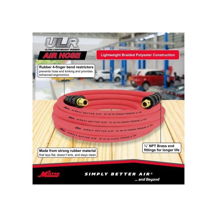Milton 3/8 Inch NPT Male x 100 Ft Red Ultra Lightweight Rubber Hose, large image number 3