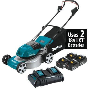 Makita 18V X2 (36V) LXT LithiumIon Brushless Cordless 18in Lawn Mower Kit with 4 Batteries 4.0Ah