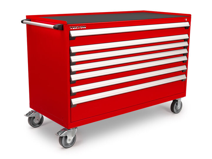 Tekton 7-Drawer Tool Cabinet, Steel Top and Mat, Red (60 x 27 x 41-1/2 Inch)