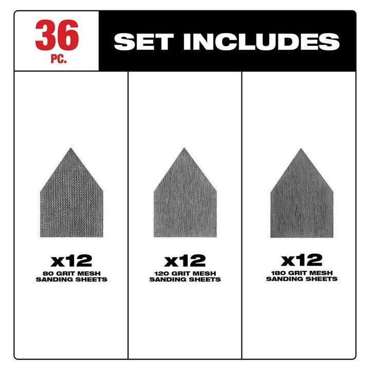 Milwaukee M12 Orbital Sander (Bare Tool), Assorted Mesh Sanding Sheet-36 Pack Bundle, large image number 13
