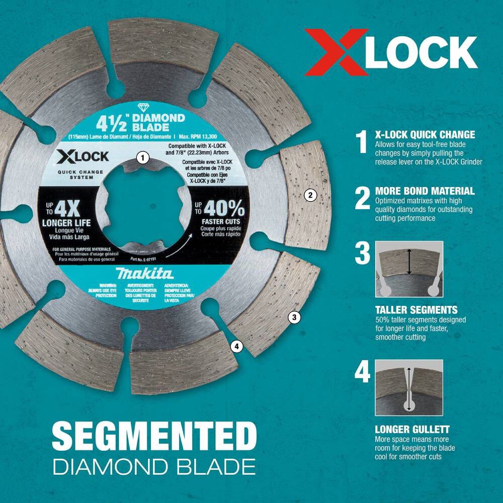 Makita XLOCK 4 1/2 Inch Segmented Rim Diamond Blades for Masonry (2 Pack), large image number 5