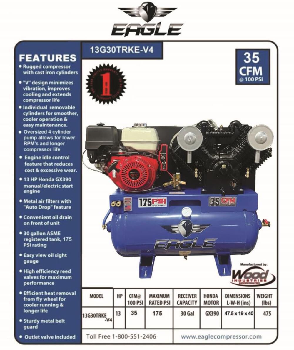 Eagle Compressor 30 Gallon Air Compressor Truck Mount, large image number 2