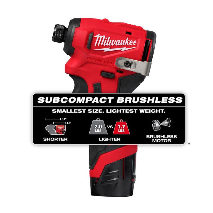 Milwaukee M12 Subcompact Brushless 1/4 Inch Hex Impact Driver Kit, large image number 1