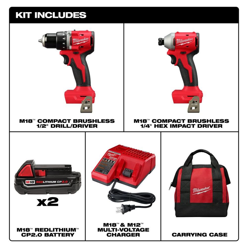 Milwaukee M18 Compact 2 Tool Combo Kit 3692 22ct Sansujyuku sansujyuku.com