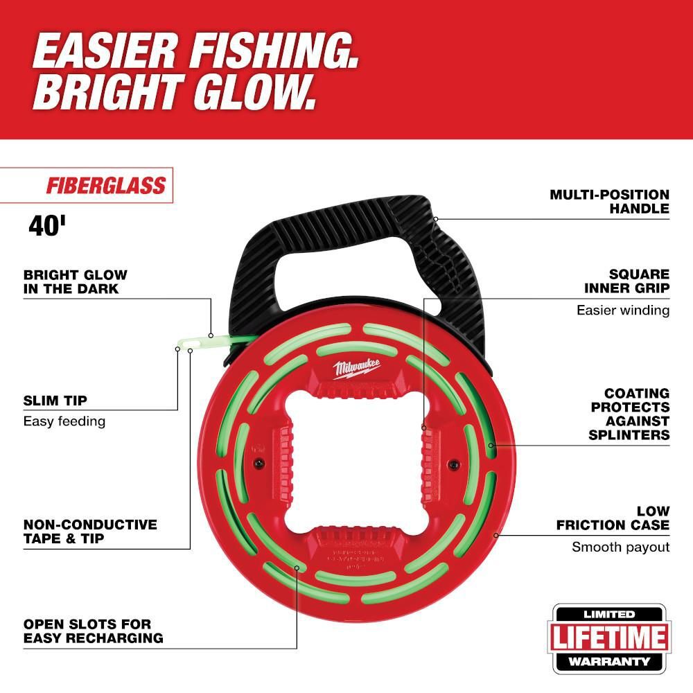 Milwaukee 40' Glow Fish Tape, large image number 2