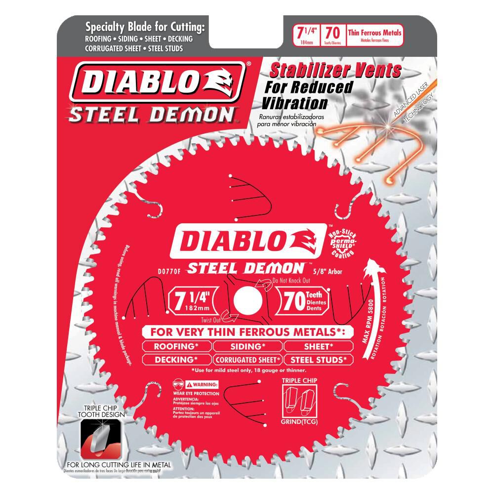 Diablo Tools 7-1/4 inch x 70 Tooth Steel Demon Metal Cutting Circular Saw Blades with 5/8 Diamond Arbor 10 Pack, large image number 3