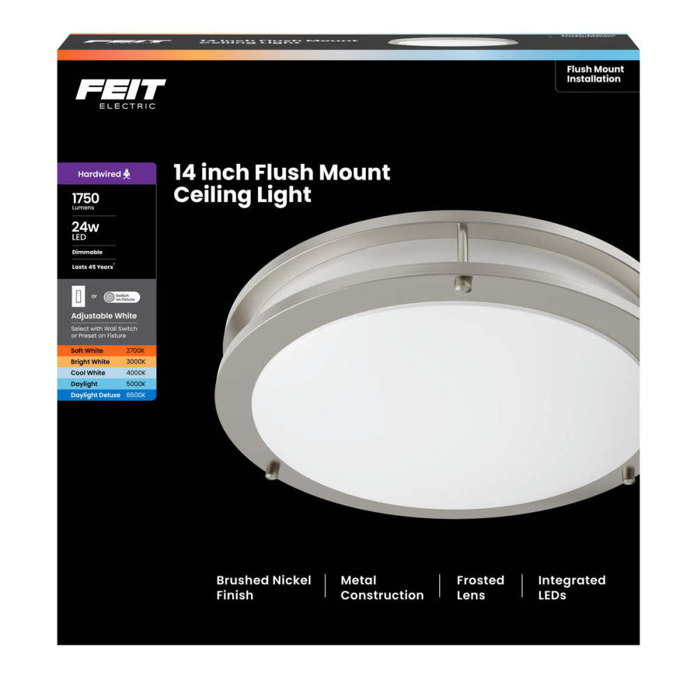 Feit Electric 14 Inch x 6-3/10 Inch 24W 1750 Lumens LED Ceiling Fixture Nickel, large image number 3