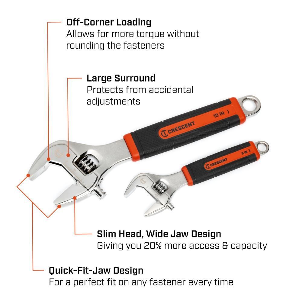 Crescent 6 Inch & 10 Inch Cushion Grip Adjustable Wrench Set 2pc, large image number 5