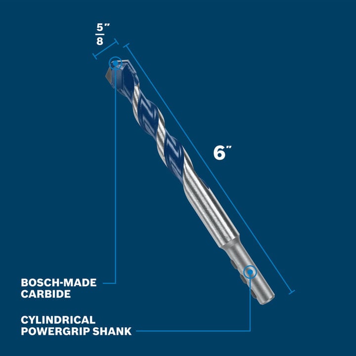 Bosch 5/8 Inch x 6 Inch Blue Xtreme Bit, large image number 1