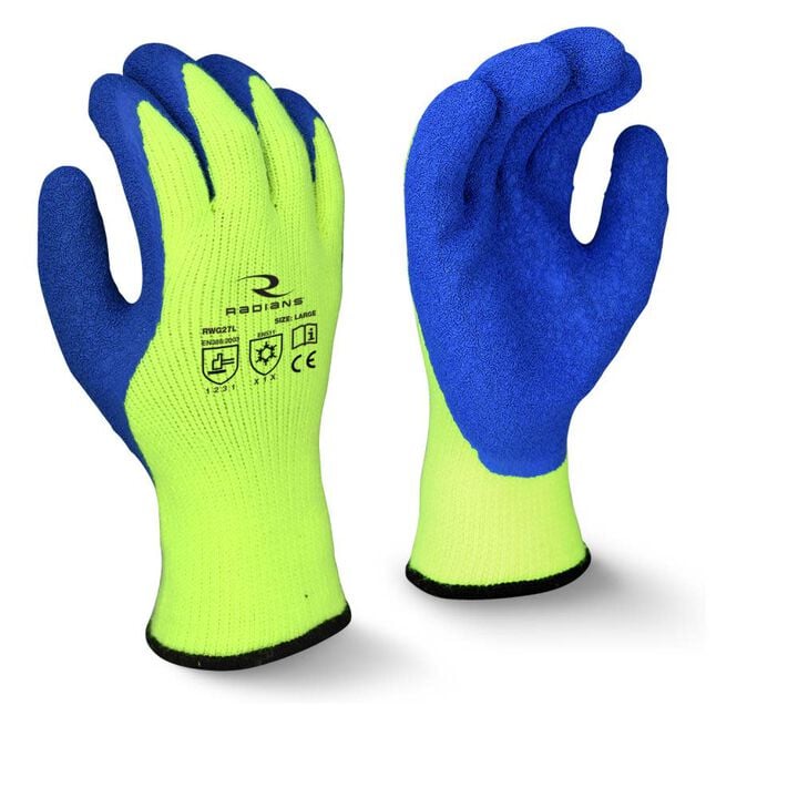 Radians Winter Gripper Gloves Cut Level A3 Dipped Hi Viz Yellow Small