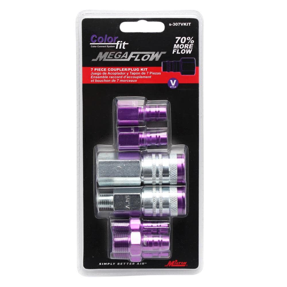 Milton ColorFit S-307VKIT HIGHFLOWPRO Coupler & Plug Kit (7 Piece) Hi-Flo V-Style 1/4in NPT Purple, large image number 2