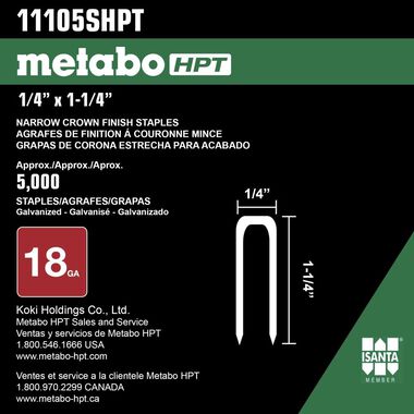 Metabo HPT Narrow Crown Staples 1 1/4in x 1/4in 18 Gauge, large image number 2
