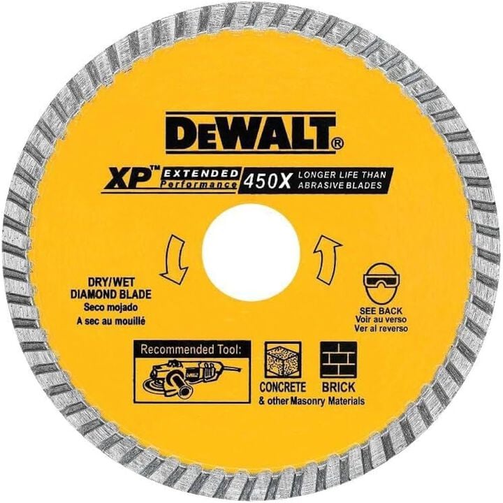DEWALT XP 7 Inch Turbo Rim Diamond Blade for Fast Cutting in Concrete, Brick, Block, and Tile