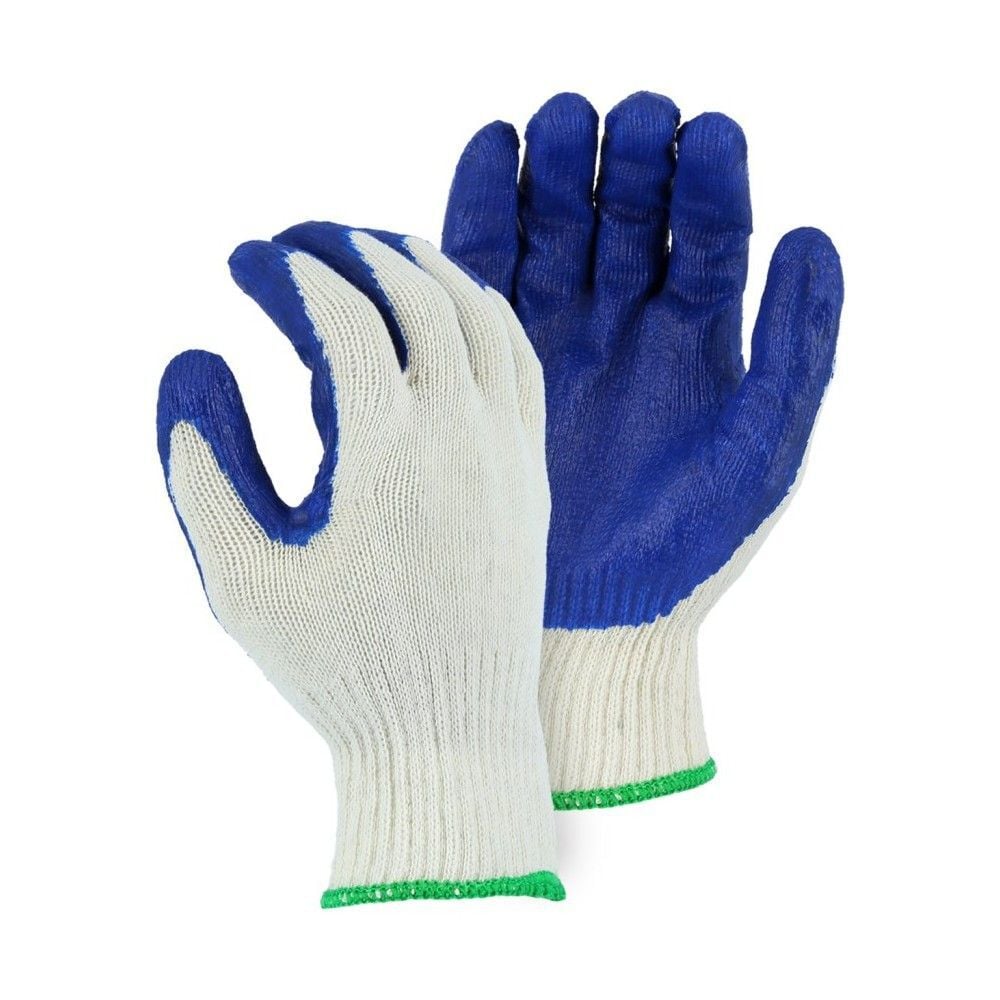 Majestic Glove Latex String Knit Lined Palm Coated Work Gloves White & Blue Medium, large image number 1