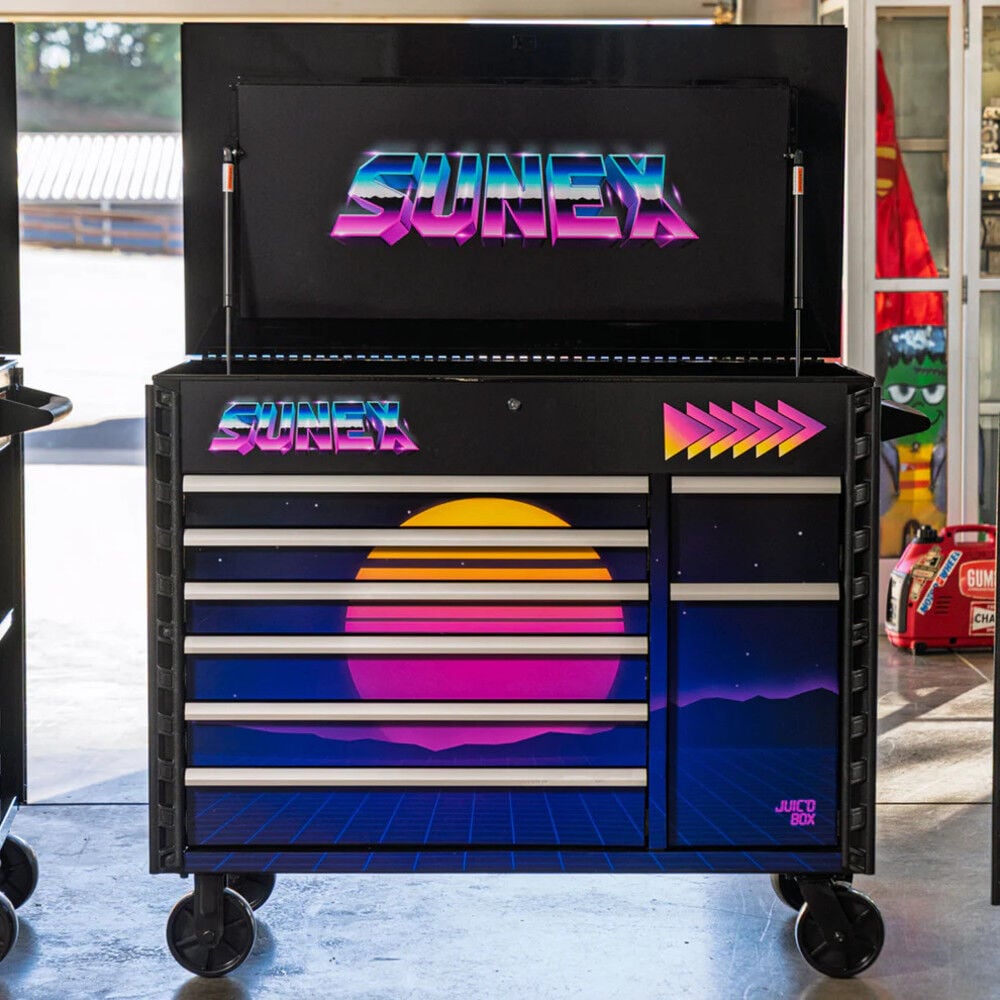 Sunex JUIC'D BOX 50 Inch 7 Drawer Powered Rolling Tool Cart with SYNTH RETRO Design, large image number 3