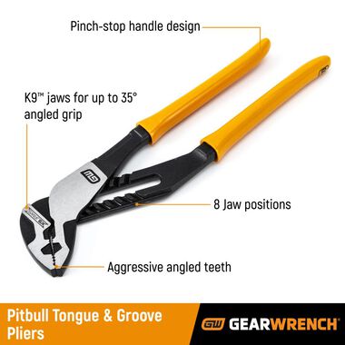 GEARWRENCH 12in Pitbull K9 Straight Jaw Dual Material Tongue and Groove Pliers, large image number 5