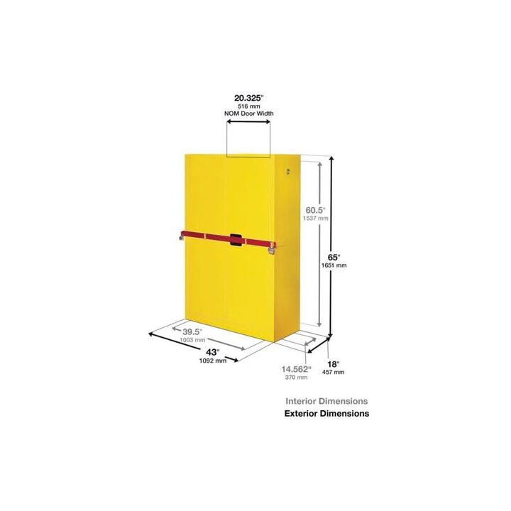 Justrite 45 Gallon Yellow Steel Self Close Flammable Cabinet, large image number 1