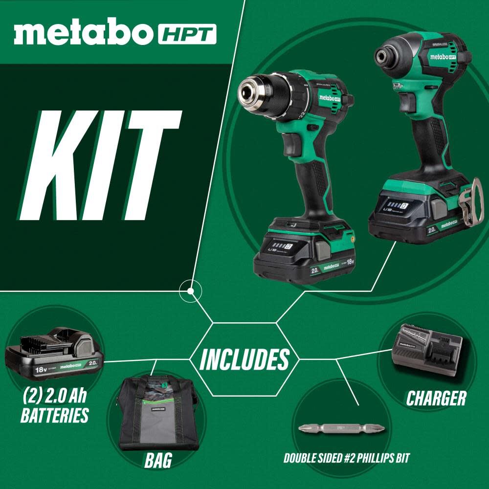 Metabo HPT 18V Cordless Brushless Driver Drill Impact Driver