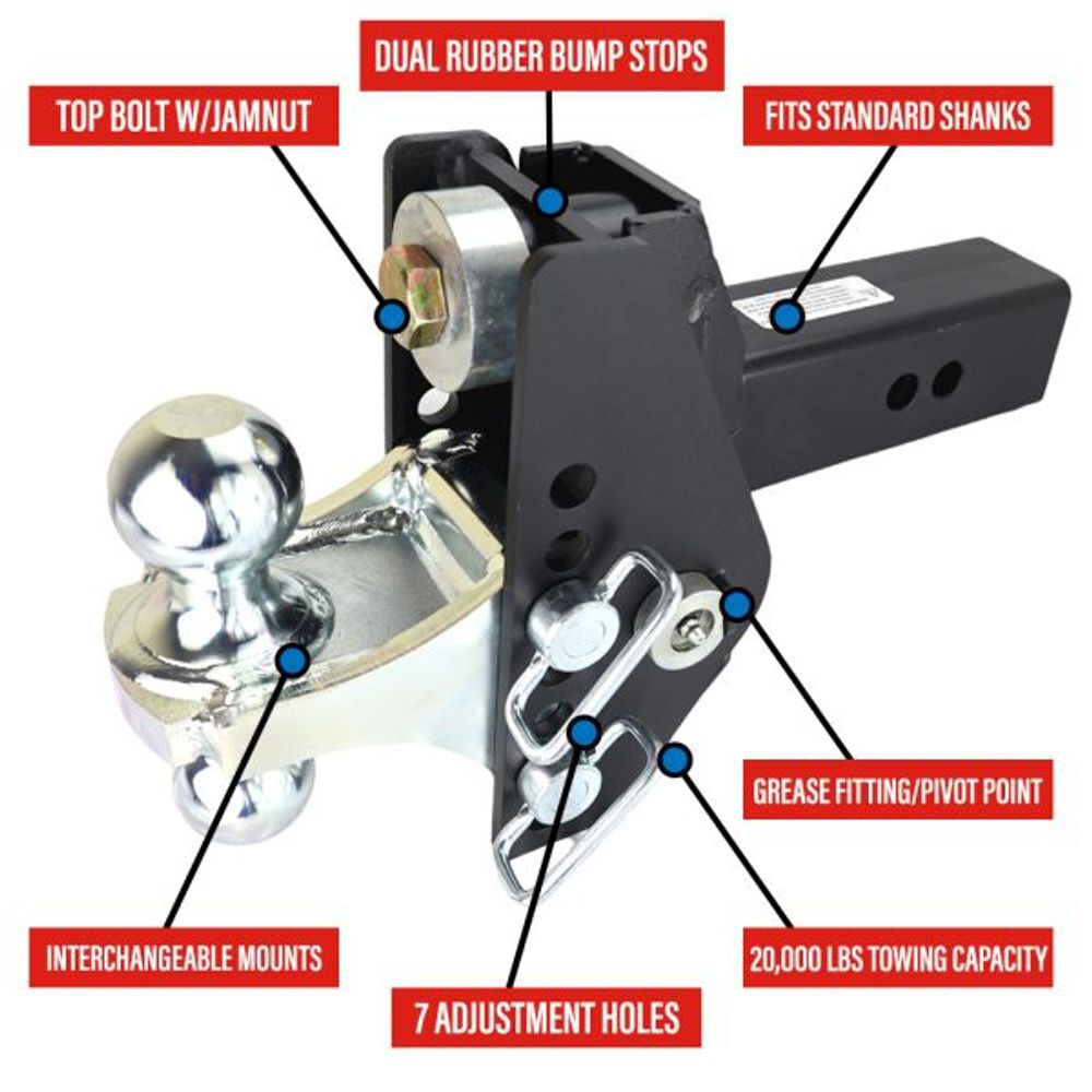 Shocker Hitch 20K Impact Max 2 Inch Cushion Hitch & Black Combo Ball Mount with 2 Inch & 2 5/16 Inch Hitch Balls, large image number 7
