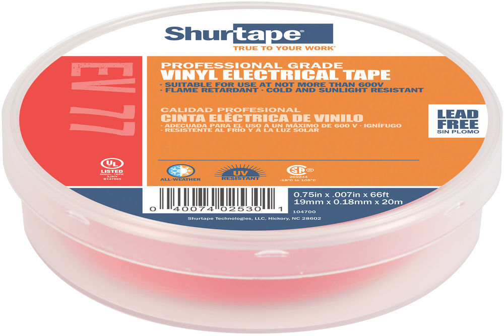 Shurtape EV 77 Electrical Tape Red 3/4in x 66', large image number 1