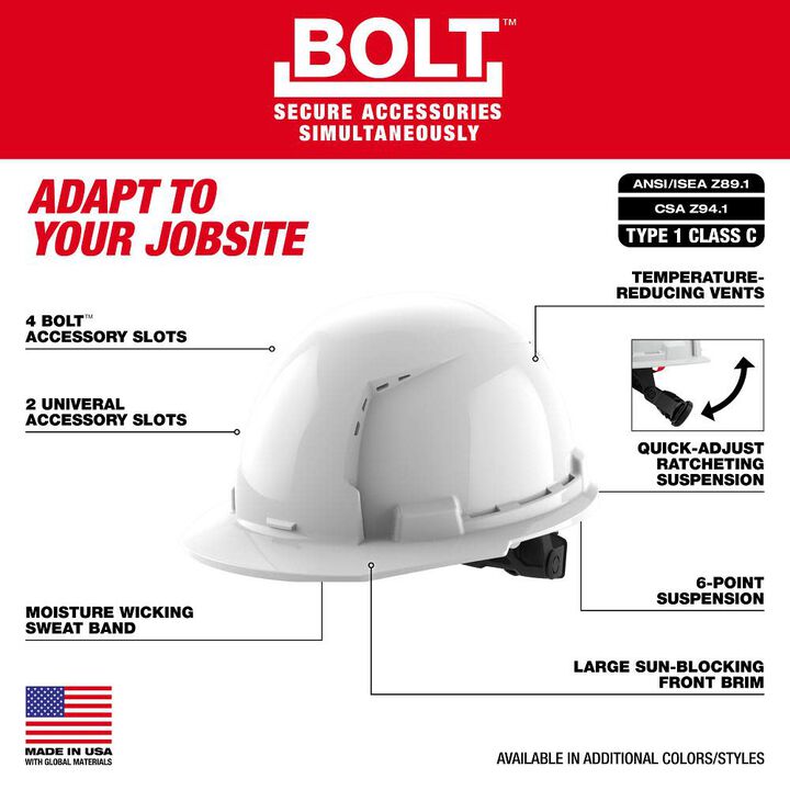 Milwaukee Blue Front Brim Vented Hard Hat with 6pt Ratcheting Suspension Type 1 Class C & BOLT USB Cooling Fan Bundle, large image number 2