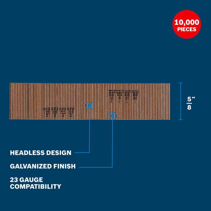 Bosch 5/8 Inch 23 Gauge Pins, Galvanized, 10000 Pieces, large image number 1