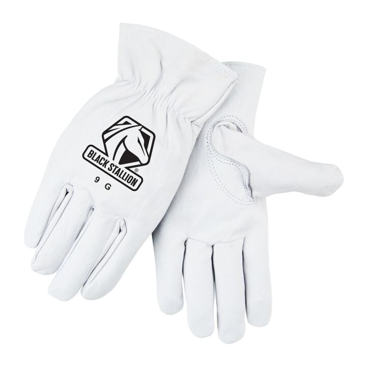 Black Stallion Premium Grain Goatskin Leather Driver Gloves White XL
