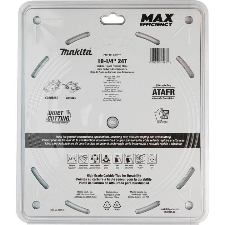 Makita 10-1/4 Inch 24T Carbide-Tipped Max Efficiency Circular Saw Blade, Framing, large image number 3