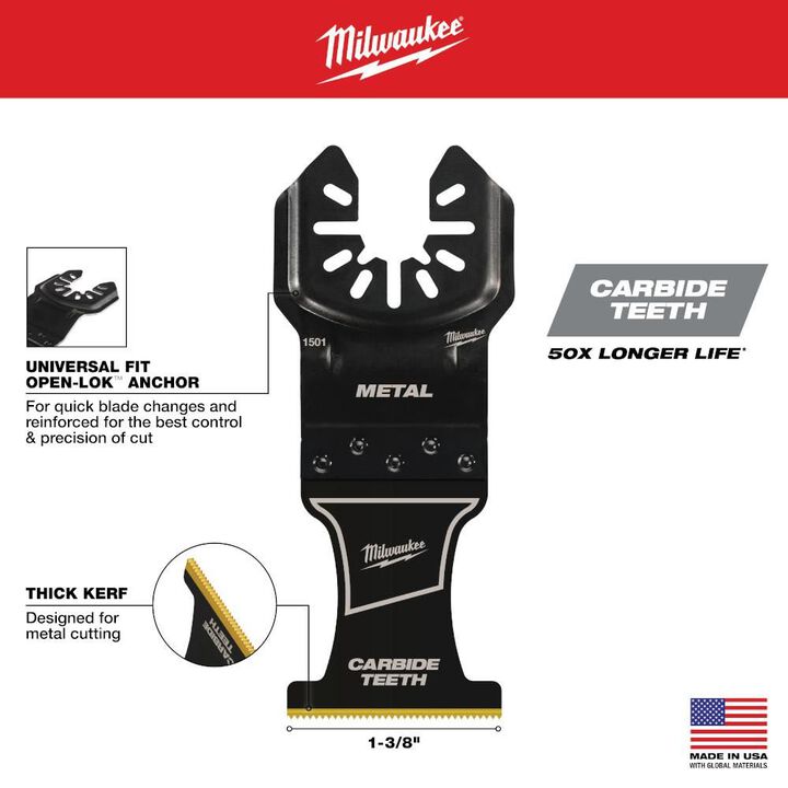 Milwaukee OPEN-LOK 1-3/8inch TITANIUM ENHANCED CARBIDE TEETH METAL BLADE 2PK, large image number 3