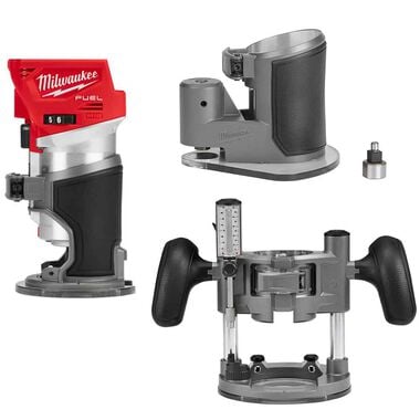 Milwaukee M18 FUEL Compact Router with Plunge & Offset Base (Tool & Bases Only)