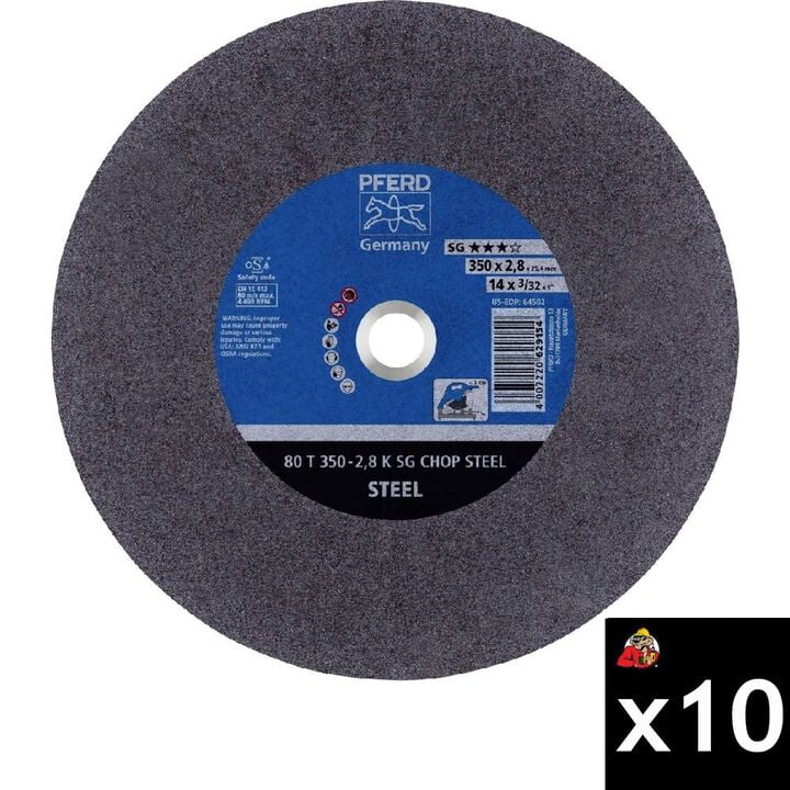 Pferd 14 Inch x 7/64 Inch x 1 Inch, SG CHOP STEEL, K, Aluminum Oxide Cut-Off Wheel Bundle, 10 Pieces
