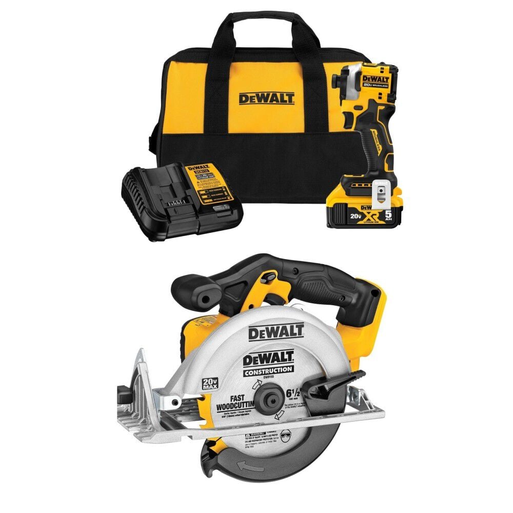 DEWALT 20V MAX Cordless Impact Driver Kit and Circular Saw Bundle – DCF850P1-DCS391B