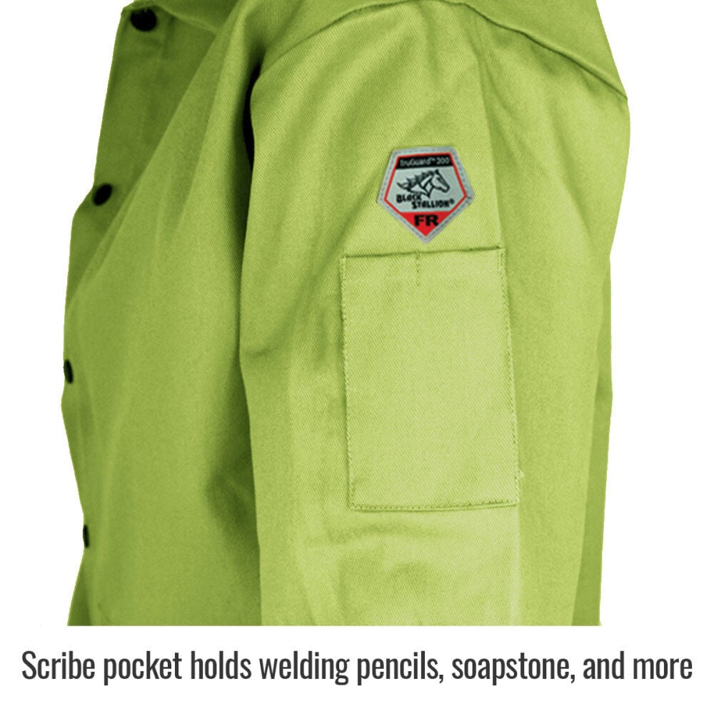 Black Stallion Welding Jacket 9oz Safety Green FR Cotton XL, large image number 4