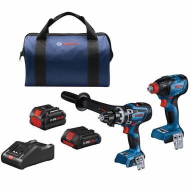 Bosch 18V 2 Tool Combo Kit with Socket Ready Impact Driver Brute Tough 1/2in Hammer Drill/Driver with 1 CORE18V 8Ah Performance Battery & 1 CORE18V 4Ah Compact Battery