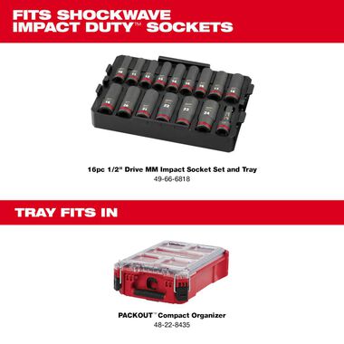 Milwaukee SHOCKWAVE Impact Duty Socket 1/2 Dr 16pc Tray Only