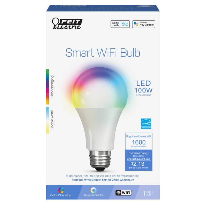 Feit Electric 100W A21 RGBW Alexa Google Smart WiFi Bulb 1pk, large image number 1