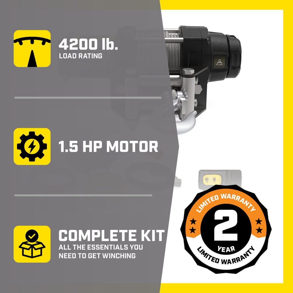 Champion Power Equipment ATLAS 4200 lb ATV/UTV Steel Cable Winch Kit with Mini-Rocker, large image number 9