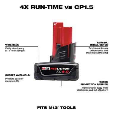 Milwaukee M12 REDLITHIUM XC 6.0Ah Extended Capacity Battery Pack, large image number 1